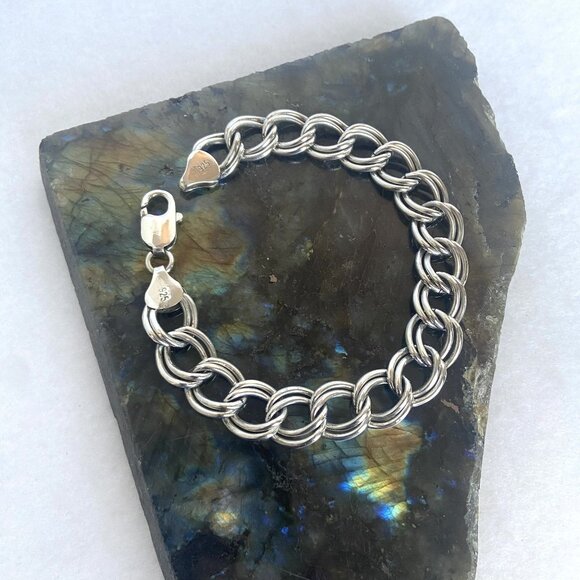 Italian Sterling Silver 925 11MM Wide Double Curb Link Charm Bracelet 8" - Picture 6 of 16